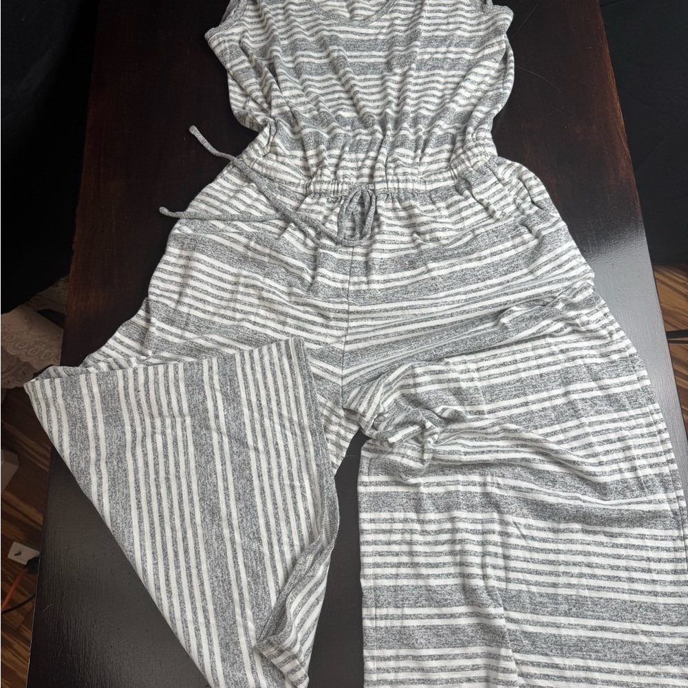 GAP Gray and White Striped Jumpsuit